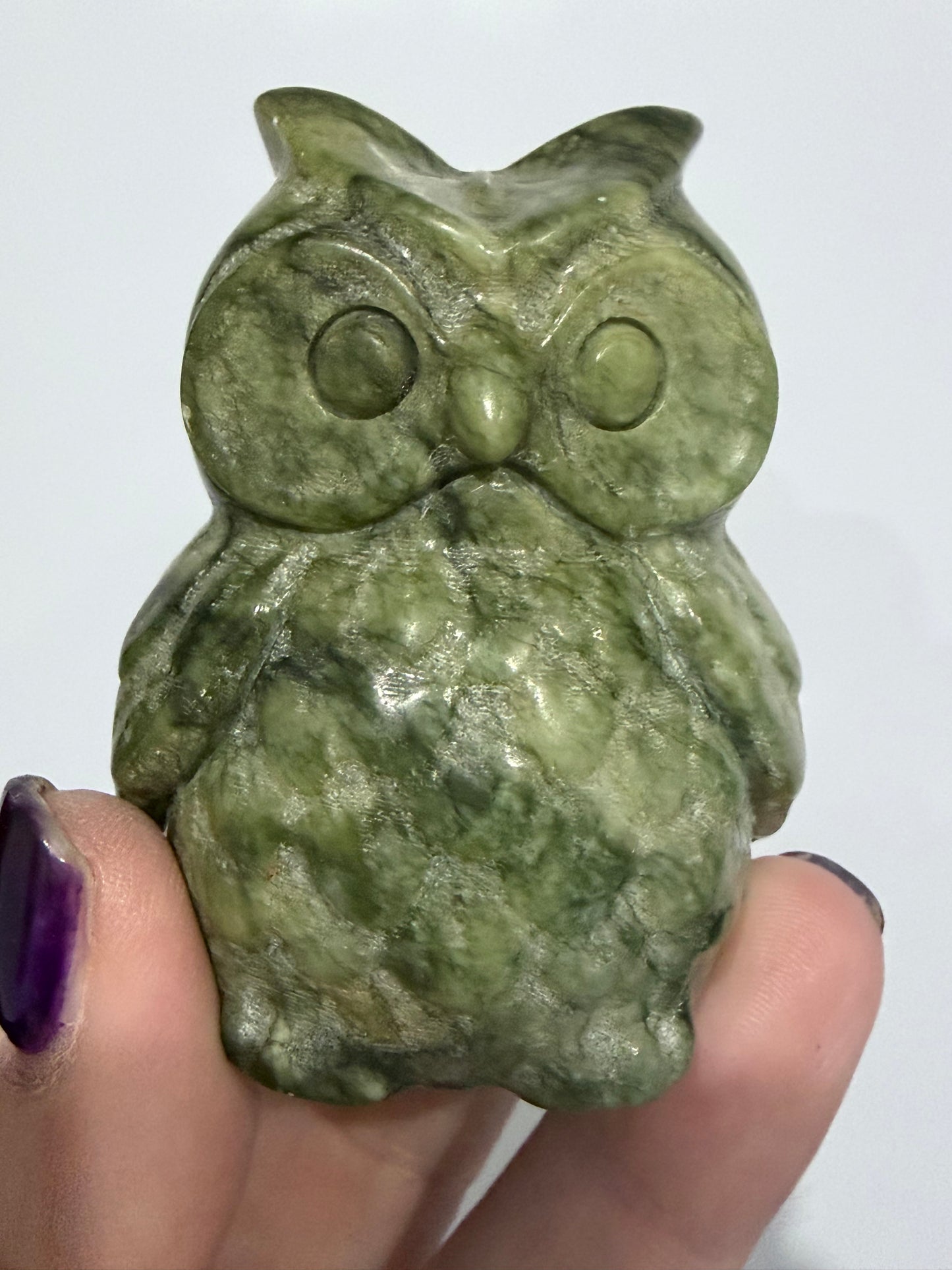 Green Serpentine Owl Carving – 162g
