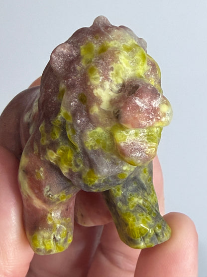 Serpentine & Jasper Lion Carving with Epidote
