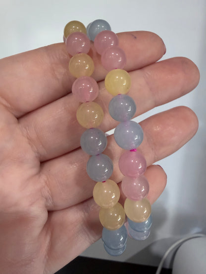 8mm Morganite Bracelet | Soft Pink, Blue & Yellow Beryl (Pastel Morganite) in 2 Sizes Standard and Large