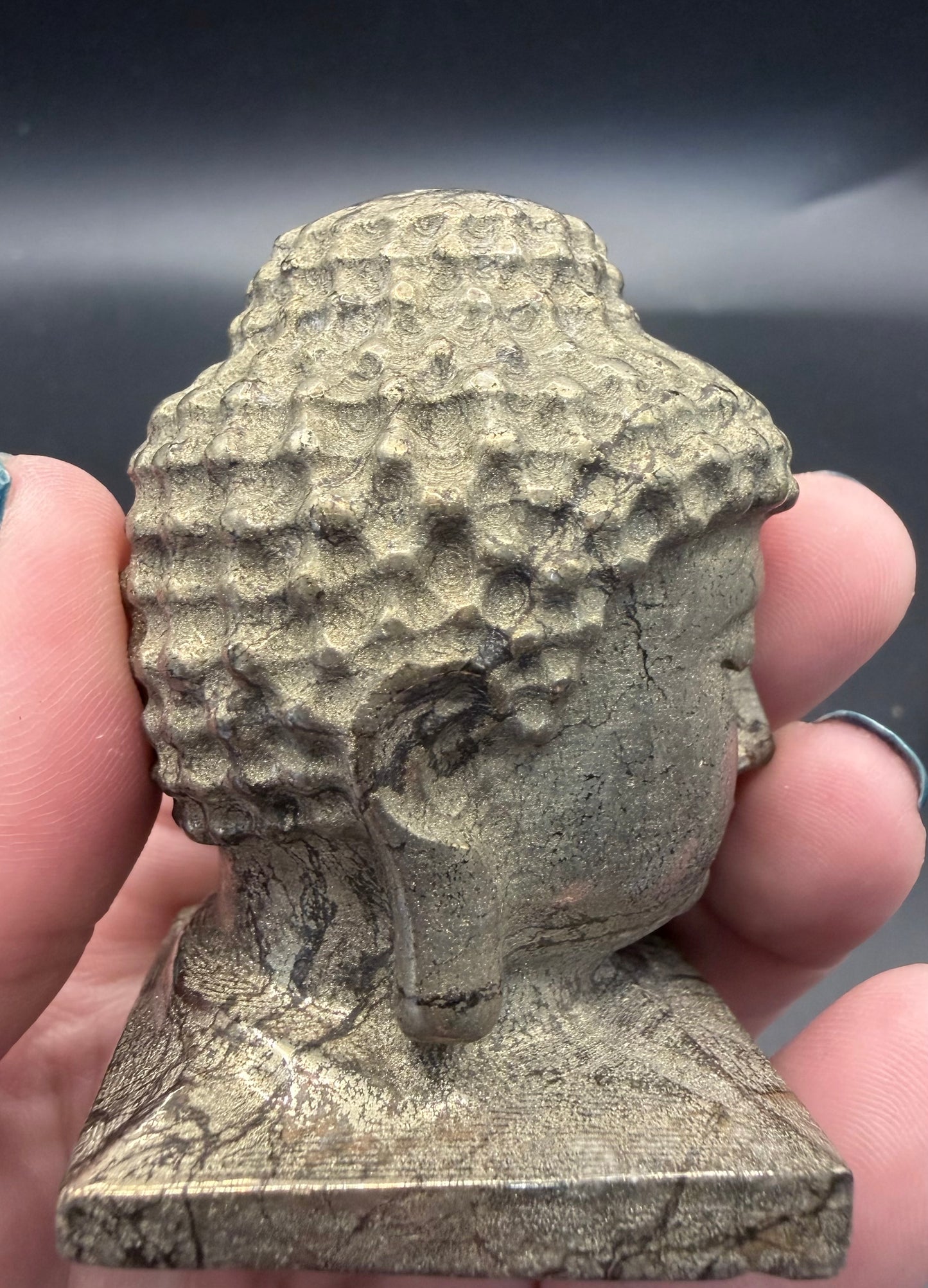 Pyrite Buddha Head Carving – 6 × 4 cm