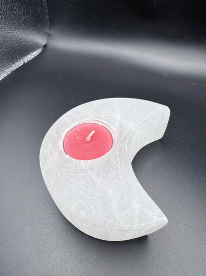Selenite Moon Tealight Candle Holder