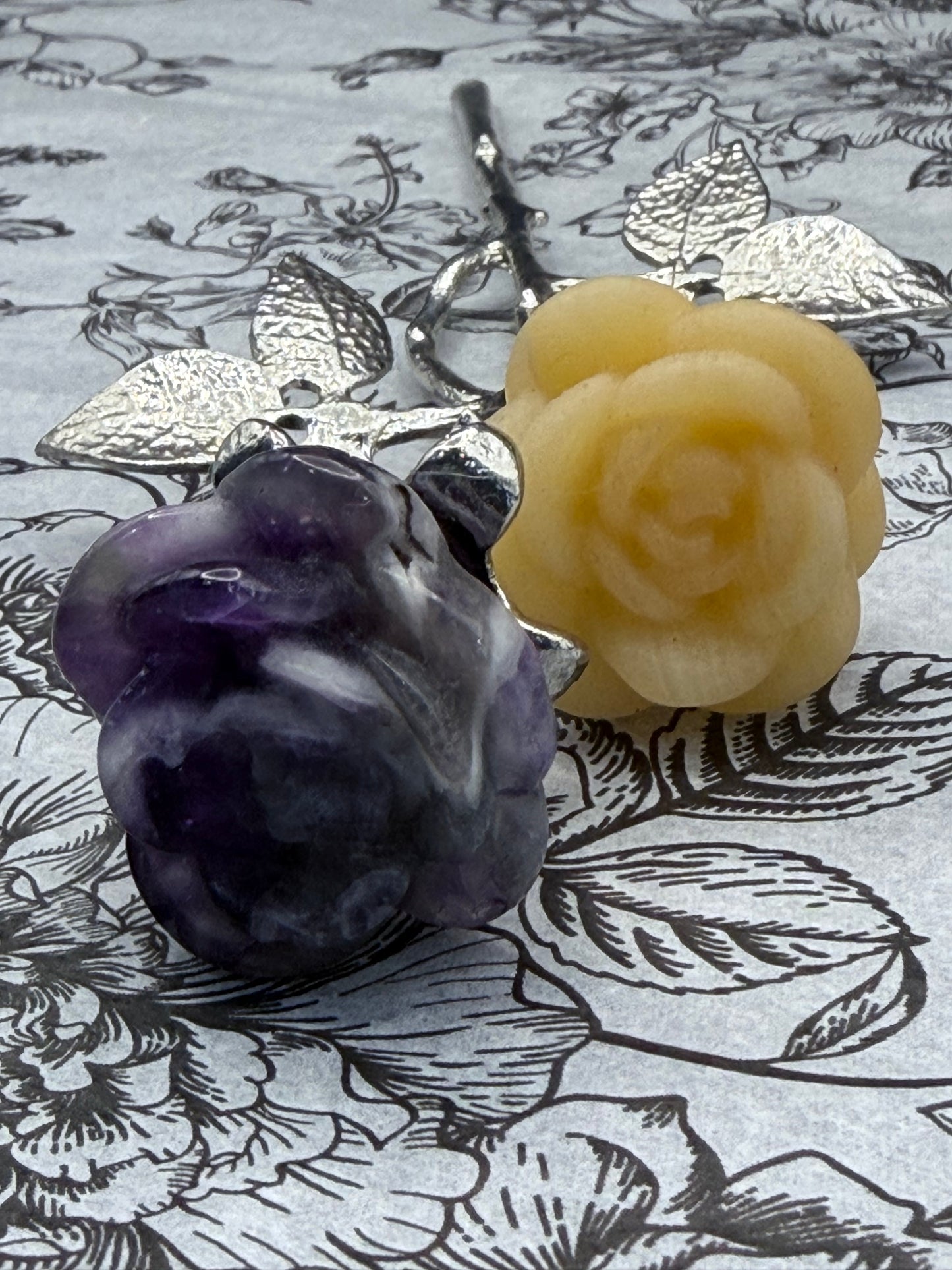 Dream Amethyst & Honey Calcite Crystal Double Rose Stem (20cm)