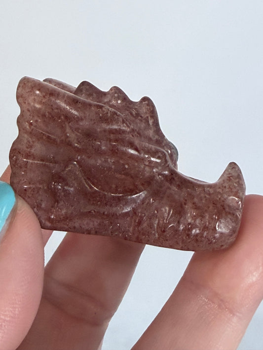 Strawberry Quartz Dragon Head Carving A - 5cm
