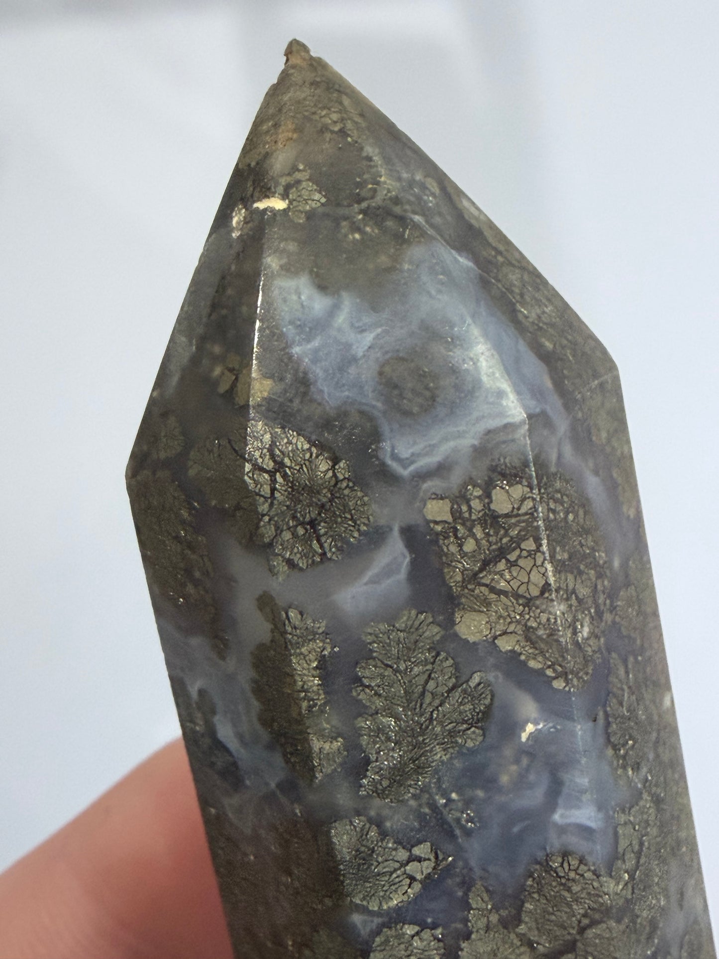 Marcasite in Agate Crystal Tower – 10cm | 133g