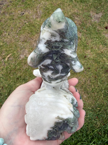 Moss Agate Dolphin Carving — 762g