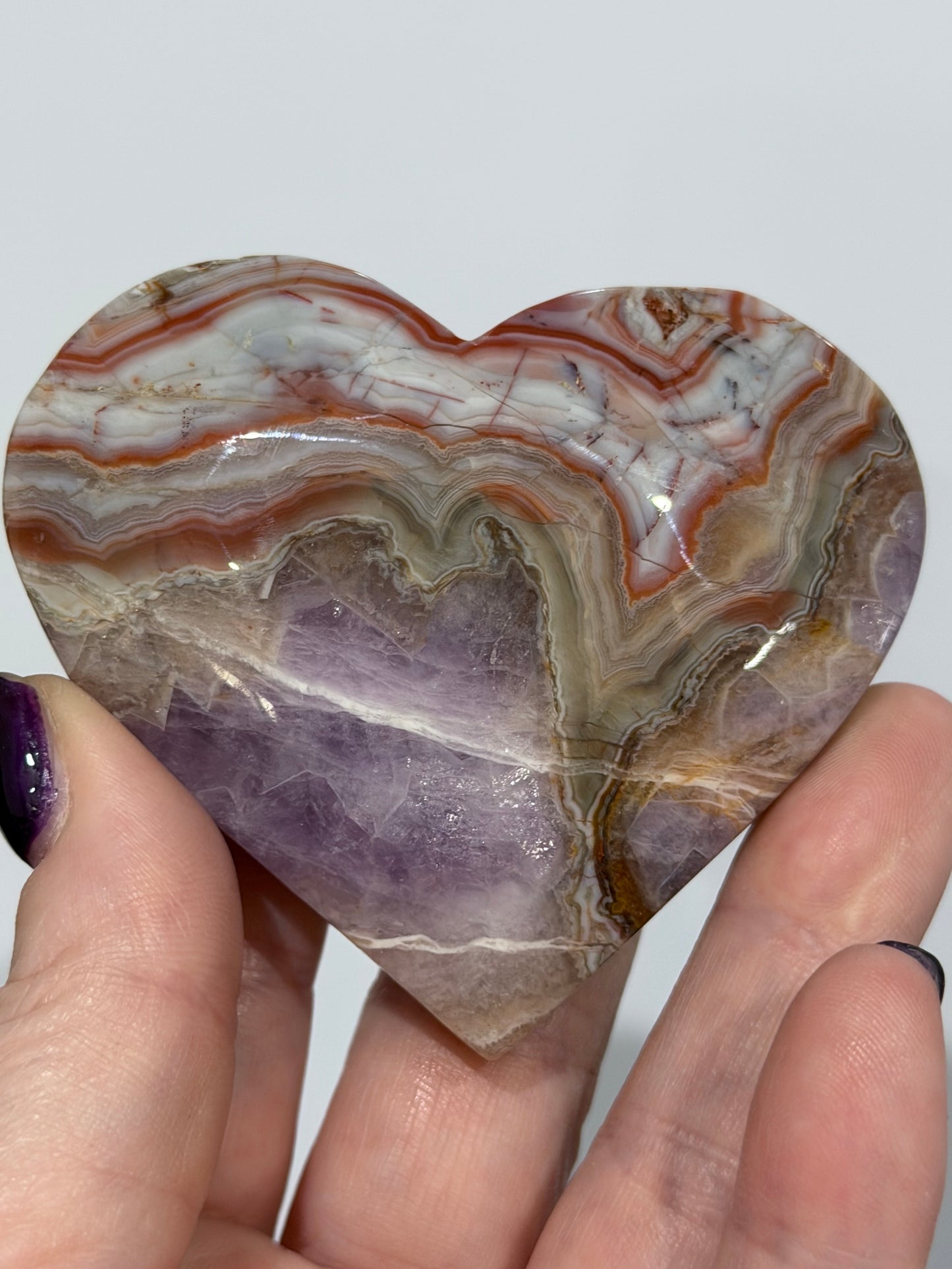 Amethyst & Agate Banded Heart – Free-Standing | 7.4 × 6.8 cm | 150 g B