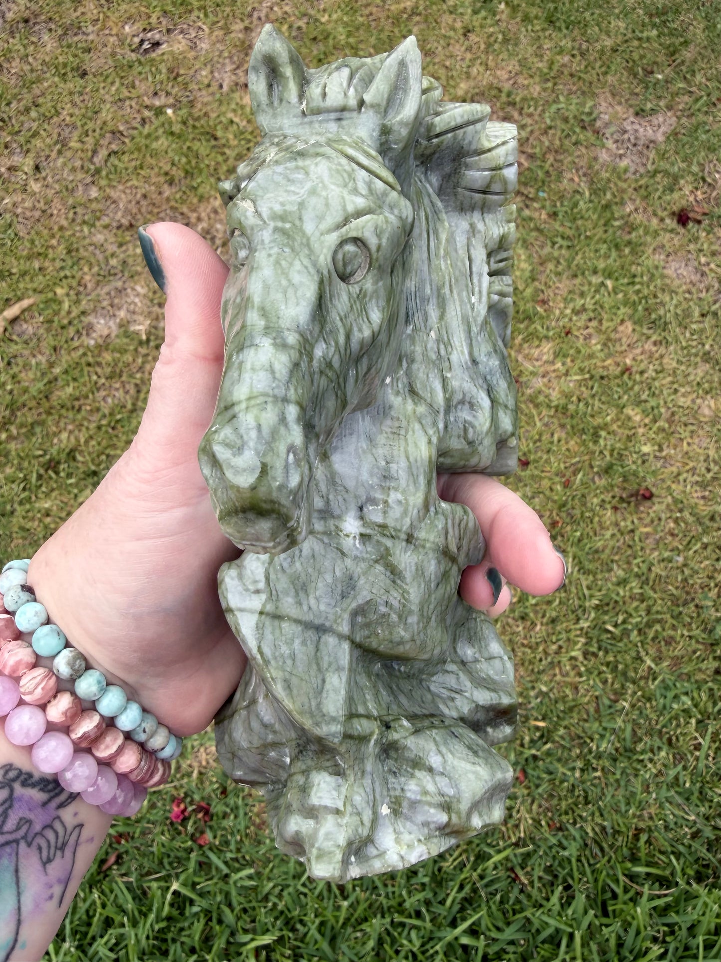 Serpentine Jade (New Jade) Horse Head Carving