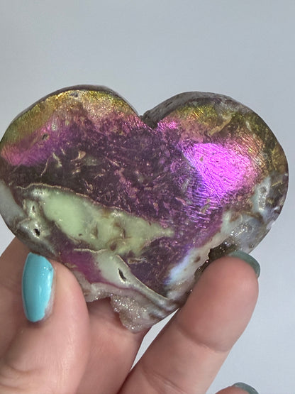 Aura-Coated Sphalerite Druzy Heart with Natural Cave 130g | 7.1 × 6.5 cm C