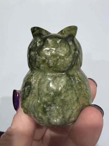 Green Serpentine Owl Carving – 162g