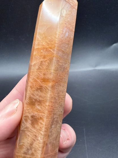 Peach Moonstone Tower with Blue Flash - Crystal wonderland By Lisa