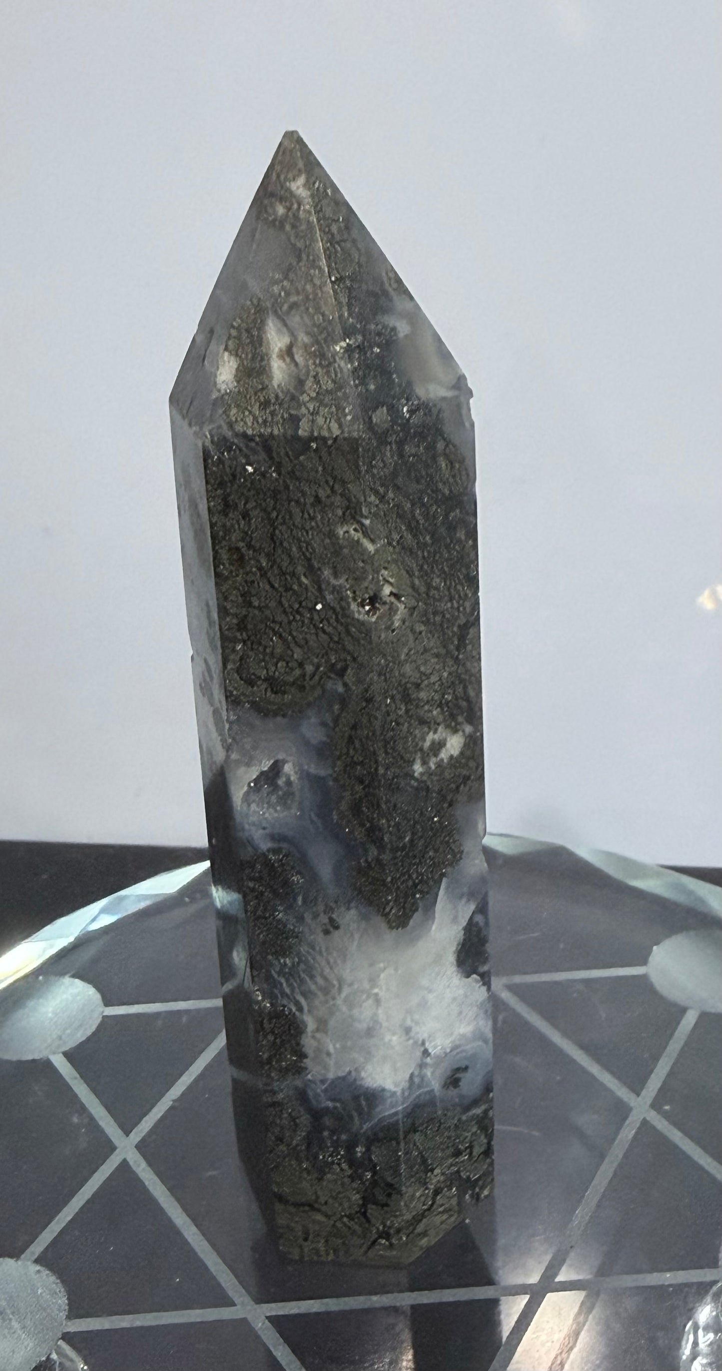 Marcasite in Agate Crystal Tower – 10cm | 123g