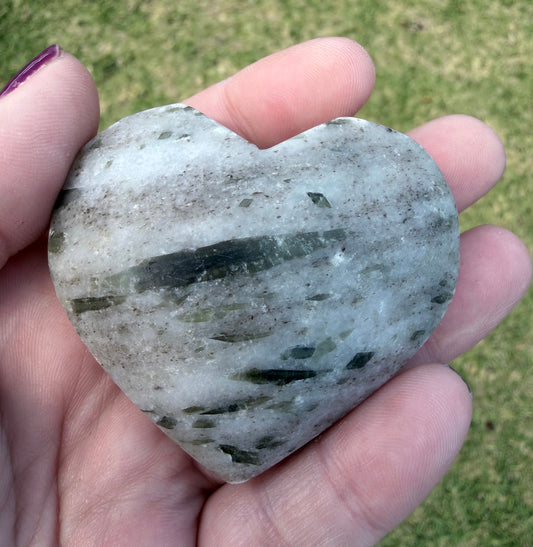 Green Tourmaline in Quartz Heart