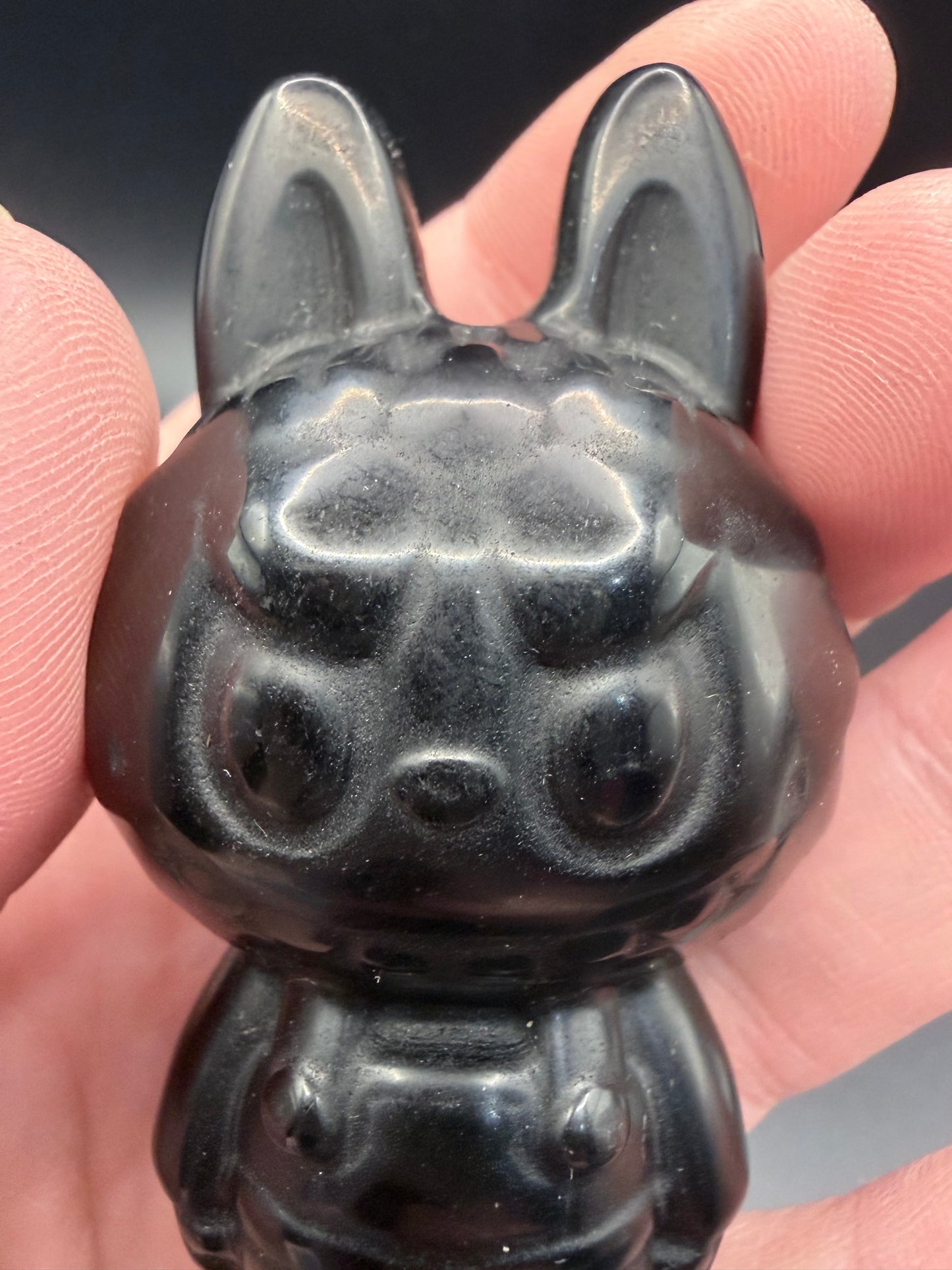 Black Obsidian Labubu-Style Carving – 7 cm