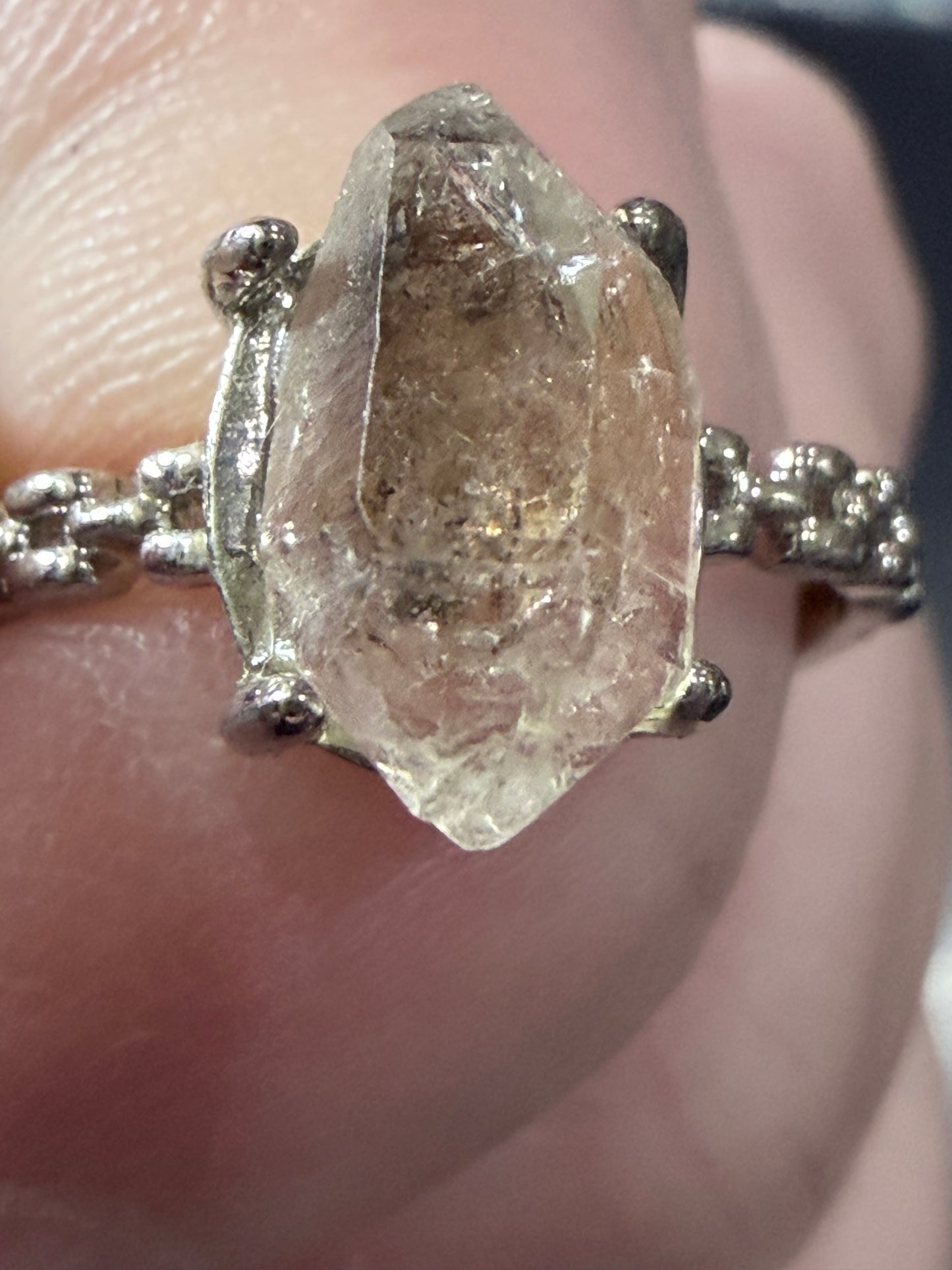 Natural Herkimer Diamond Quartz Ring | Double-Terminated Crystal E