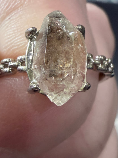 Natural Herkimer Diamond Quartz Ring | Double-Terminated Crystal E