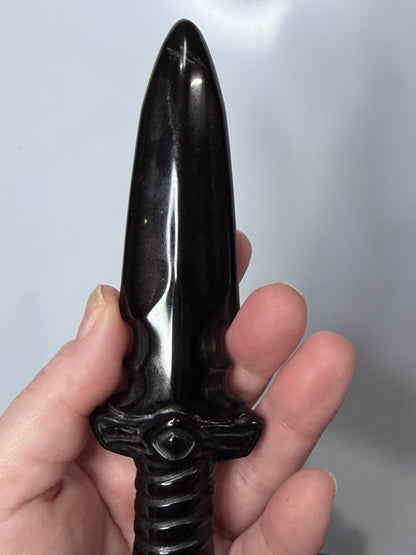 Black Obsidian Dagger Carving 15cm | Eye of Protection Crystal Sword