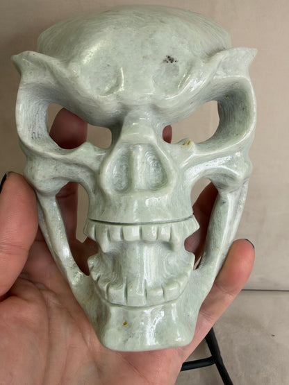 Serpentine Skull Mask Carving with Stand – 14.5 cm