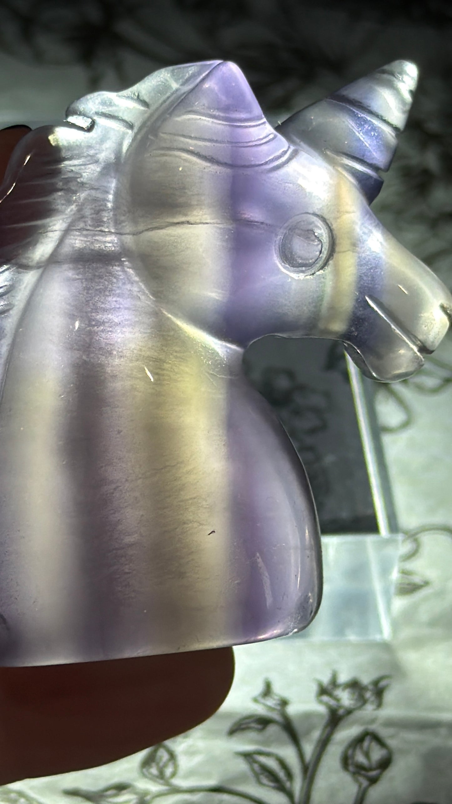 Fluorite Unicorn Head Carving — 110g | 6cm
