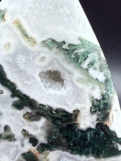 Moss Agate Freeform Point with Druzy Caverns