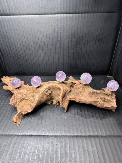 Amethyst Sphere Driftwood Display – Comes with 5 High-Quality Spheres