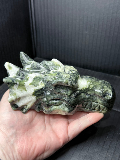 Serpentine Jade Dragon Head | 757g | 13 × 10cm