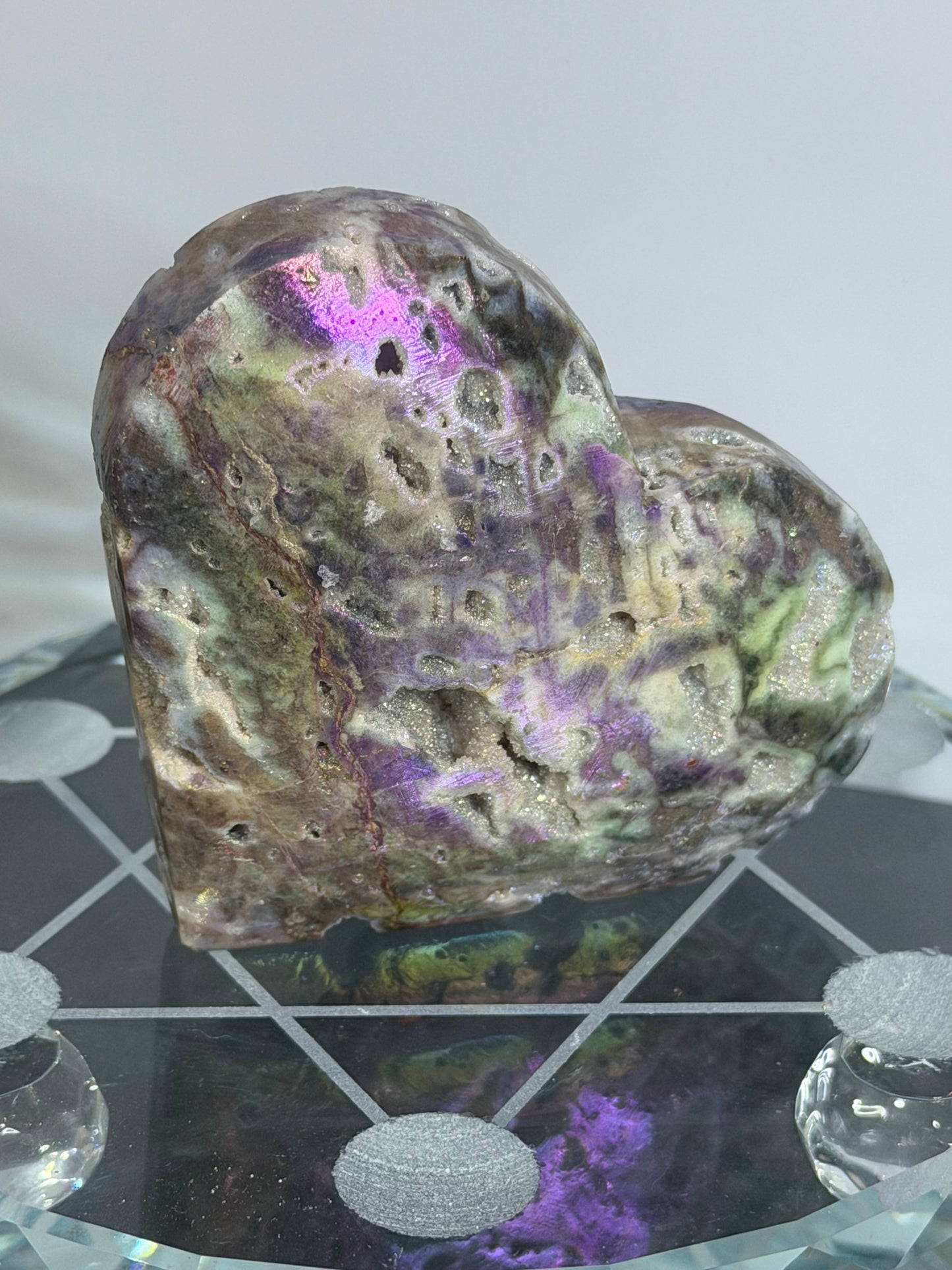 Aura Coated Sphalerite Heart with Natural Druzy Cave 135g 7.2x6.4cm D
