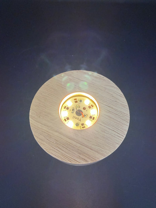 Warm Light Wooden Display Base – 8 cm No Cords AAA Batteries