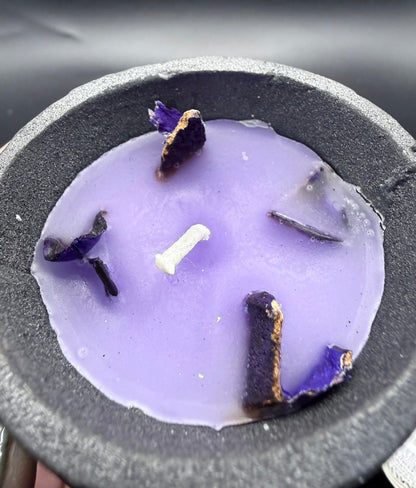 Smudge Candle - Cast Iron Cauldron Lavender 10cm - Crystal wonderland By Lisa