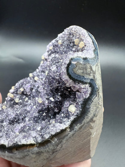 Black Amethyst with Calcite Cubes