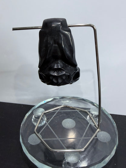BLACK OBSIDIAN BAT ON STAND (B)