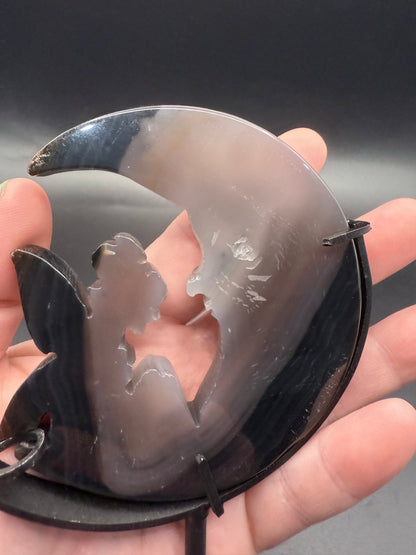 Agate Moon & Fairy with Druzy Cavern