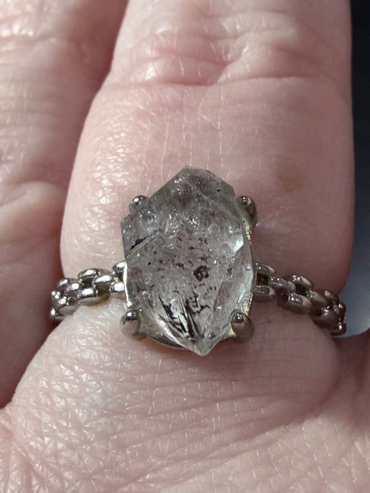 Natural Herkimer Diamond Quartz Ring | Double-Terminated Crystal B