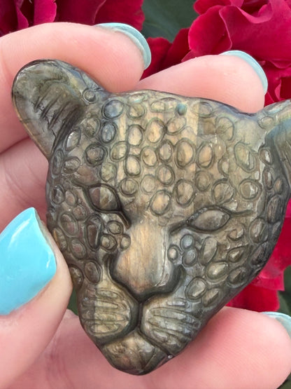 Labradorite Leopard Face Carving  B -