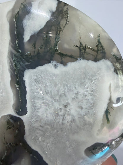 Moss Agate Druzy Heart with Stand 9.2cm -