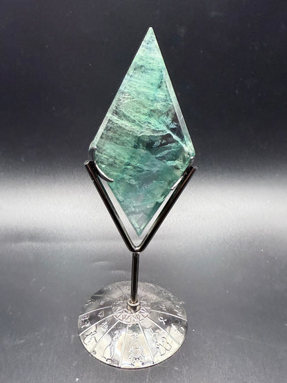 Green Fluorite Rhombus on Zodiac Stand