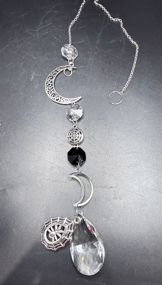 Moon & Web Glass Crystal Suncatcher
