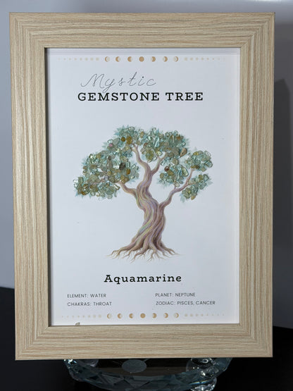 Aquamarine Gemstone Tree Framed Crystal Art | 15 x 20cm