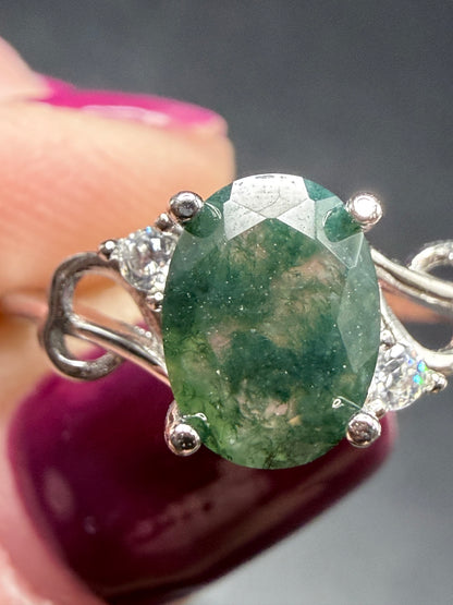 Sterling Silver 925 Moss Agate Ring – Size 8