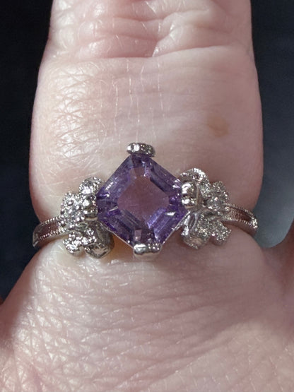 Adjustable Amethyst Floral Ring