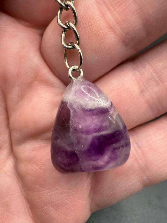 Purple Fluorite Crystal Keychain