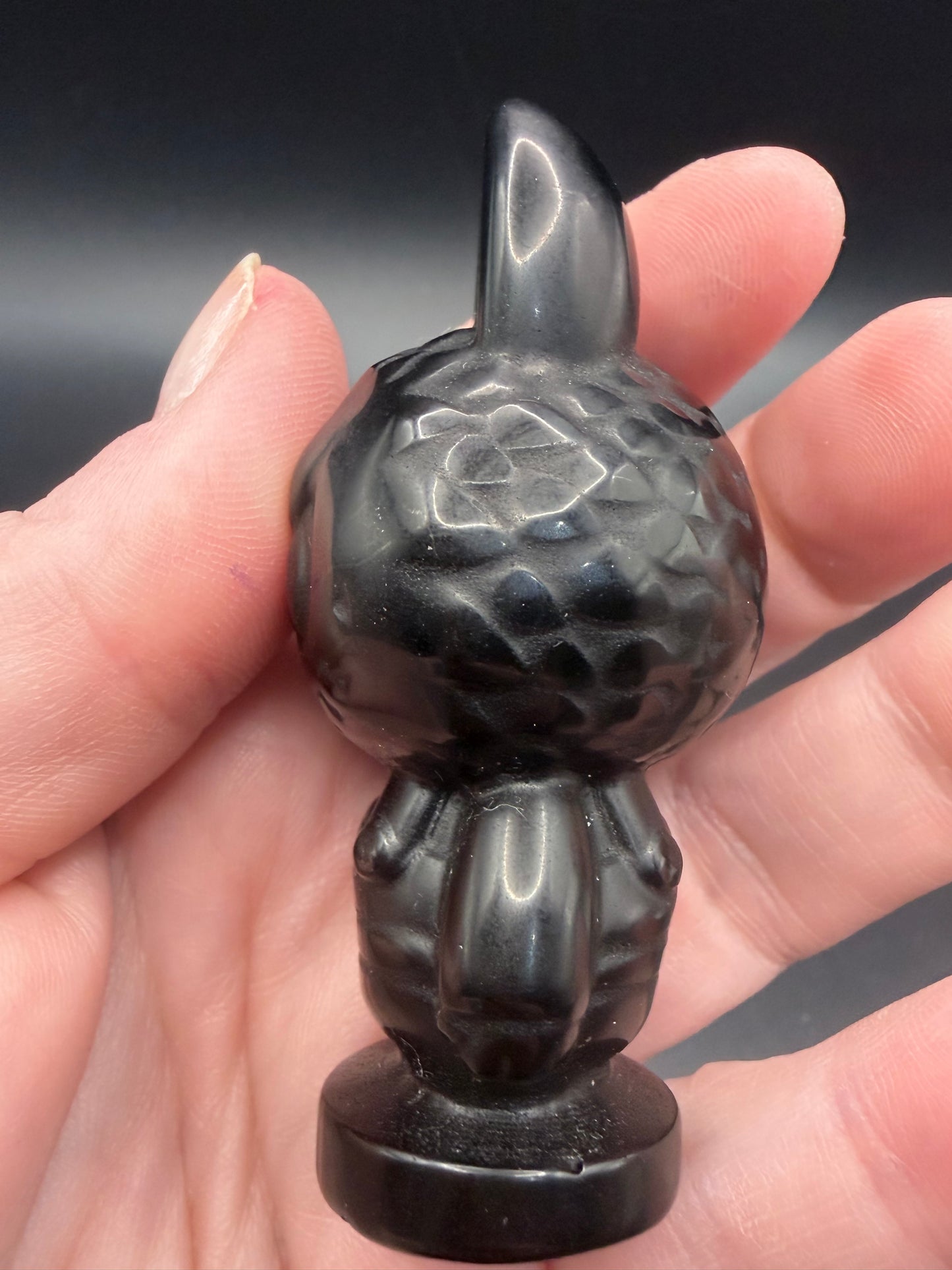 Black Obsidian Labubu-Style Carving – 7 cm