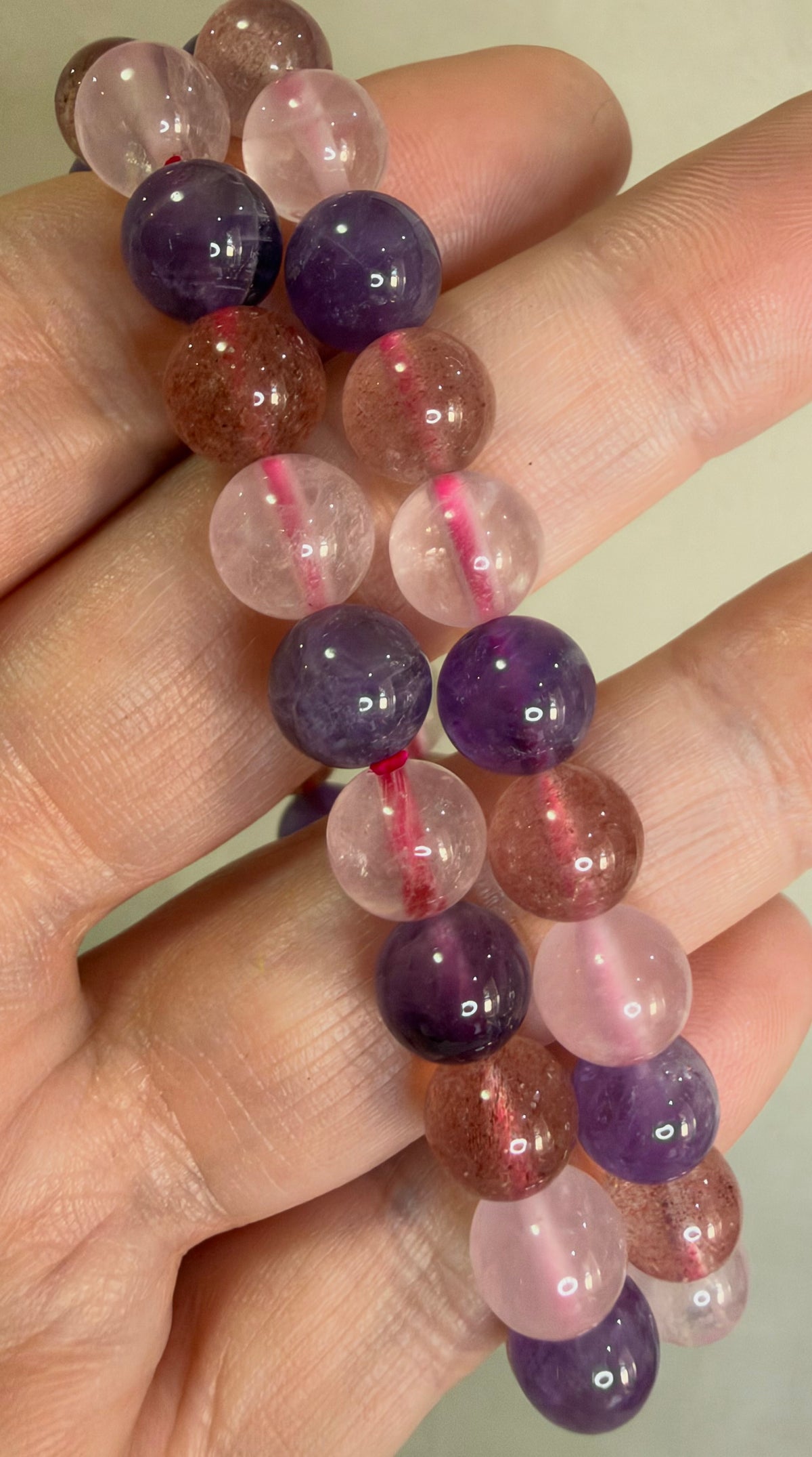8mm Amethyst, Rose Quartz & Strawberry Quartz Bracelet
