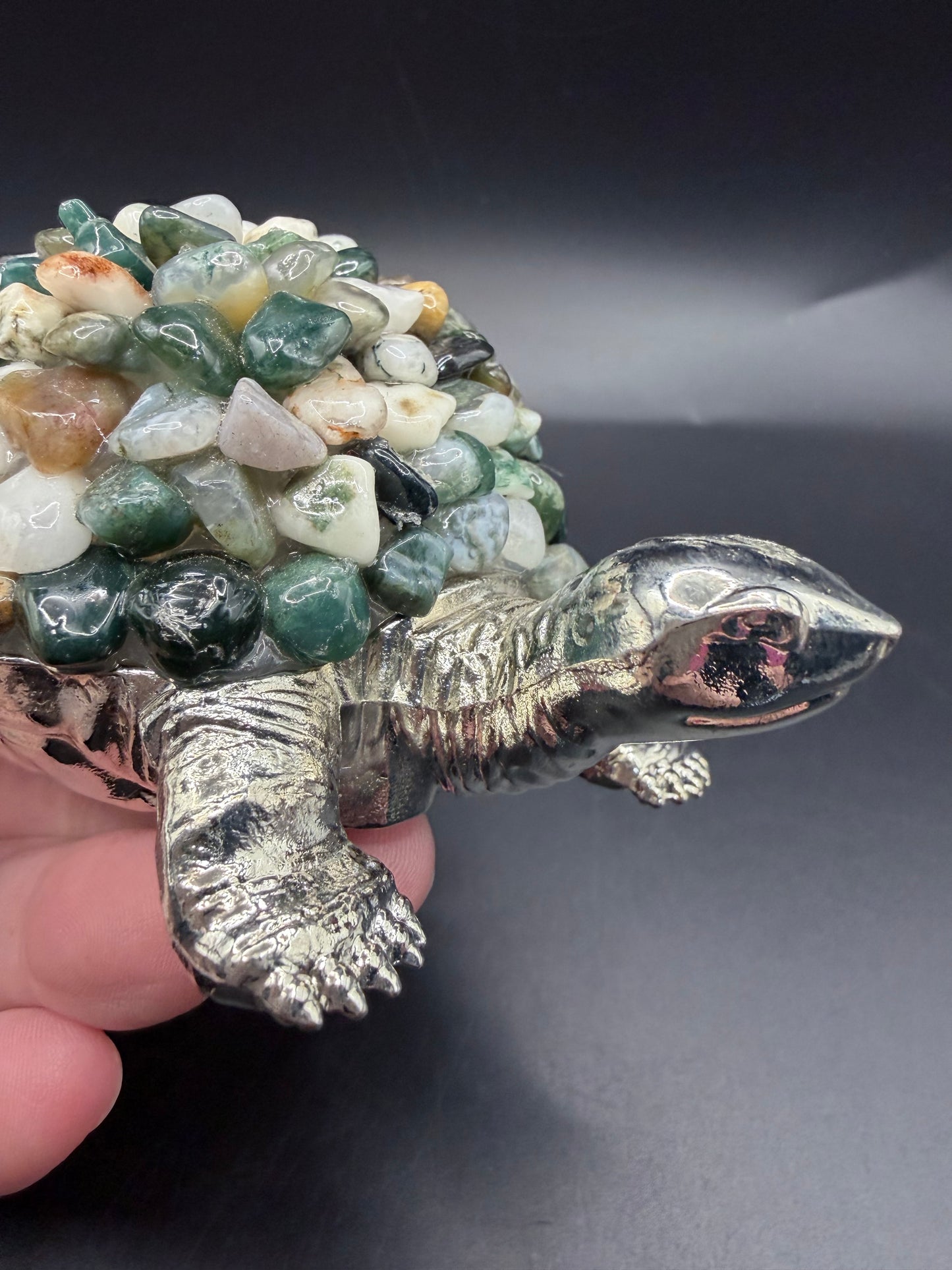 Moss Agate Crystal Turtle Lamp