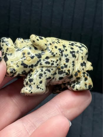 🦏🖤 Dalmatian Stone Rhinoceros Carving 🤍🐾