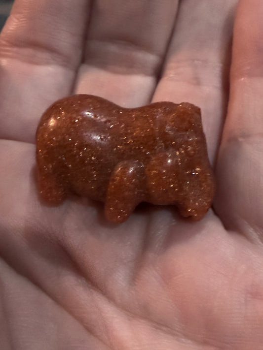 Goldstone Hippopotamus Crystal Carving – 3cm
