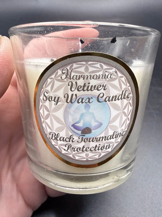 Crystal Votive Soy Candle - Protection Tourmaline Vetiver