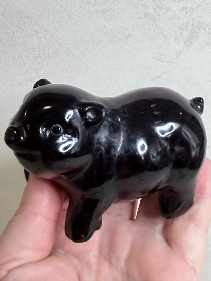 Black Obsidian Pig Carving – 9.5 cm