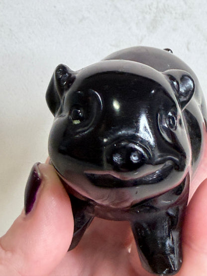 Black Obsidian Pig Carving – 9.5 cm