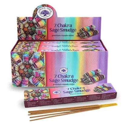 7 Chakra Sage Smudge Incense 15gms Sticks Green Tree