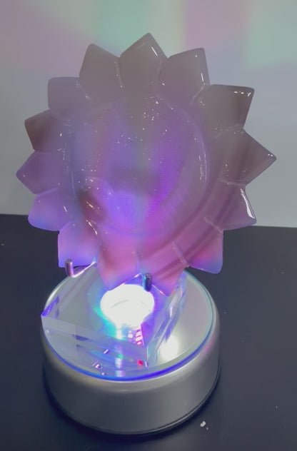 Agate Druzy Sunflower Carving with Acrylic Display Stand – 12.5cm | 262g